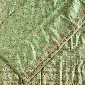 Green Pure Katan Silk Handwoven Banarasi Suit (Unstitched)