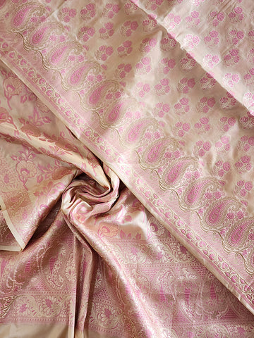 Crème Pink Pure silk Meenakari Handwoven Banarasi Suit
