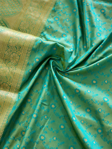 Golden Green Handwoven Banarasi Jamewar Kanjivaram Silk Saree
