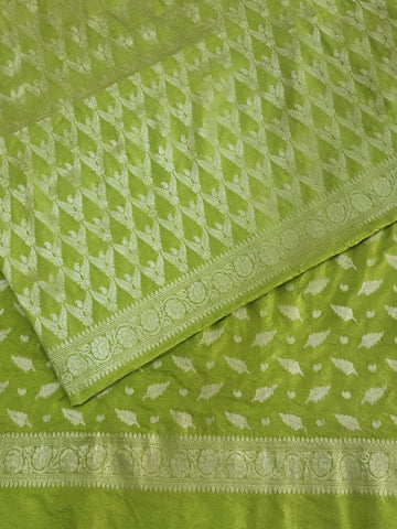 Bright Green PURE Katan silk HANDWOVEN BANARASI SUIT SET