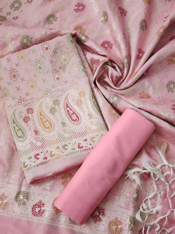 Pink Banarasi Pure Silk Meenakari Unstitched Suit