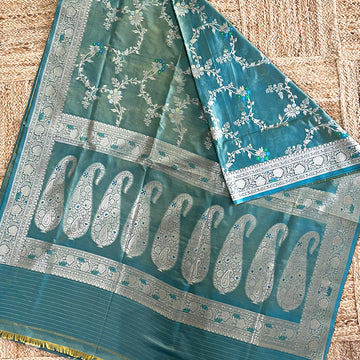 Teal Handwoven Banarasi Kanjivaram Silk Saree