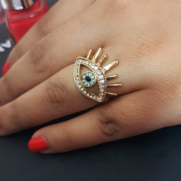 Gold Plated Blue N White Zircon Evileye Ring