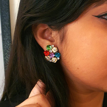 Enamel Flower Crystal Earrings