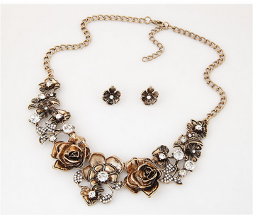 Diamond Flower Necklace Earrings Set