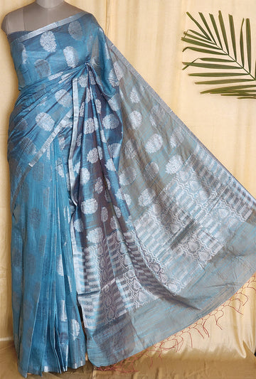Crystal Blue Zari Banarasi Katan Silk Saree