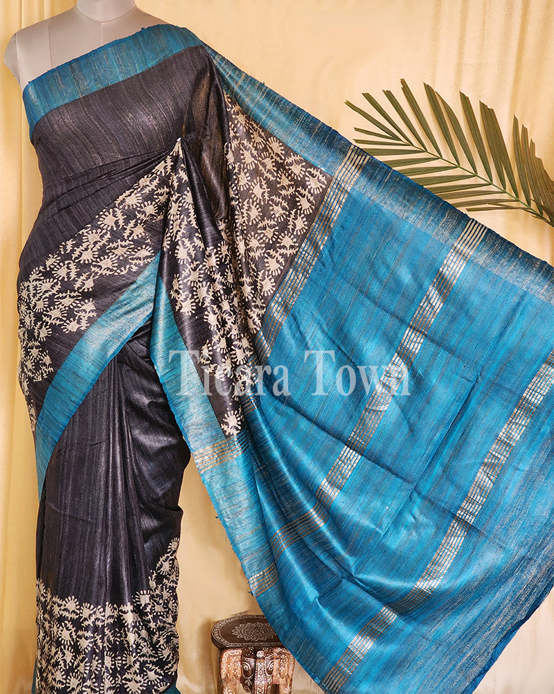 Blue Saree with Golden Border – Aboroni Collection