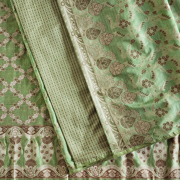 Green Pure Katan Silk Handwoven Banarasi Suit (Unstitched)