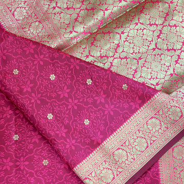 Pinkish Purple Handwoven Banarasi Jamewar Kanjivaram Silk Saree
