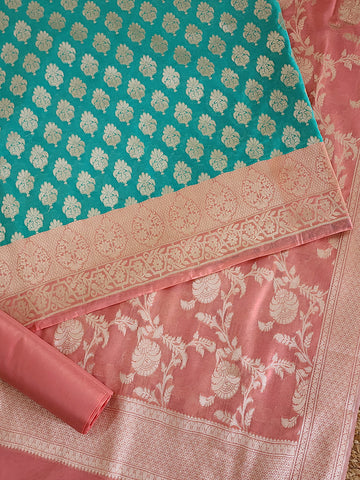 Light Rama Green Pure Katan silk Handwoven Banarasi suit set