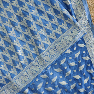 Light Blue PURE katan silk HANDWOVEN BANARASI SUIT SET