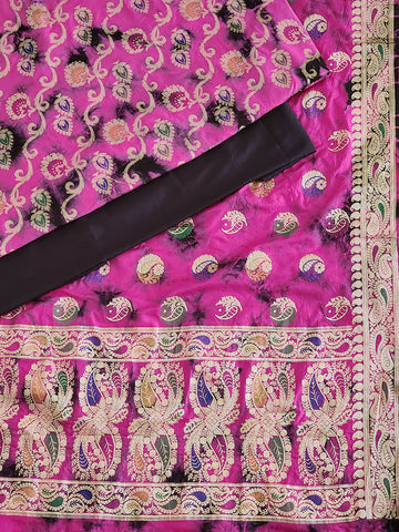 Pink pure silk handwoven banarasi suit set(unstitched)
