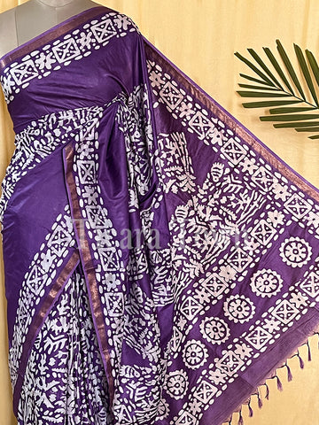 Asthetic Purple Batik Saree