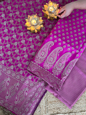 Pink Katan silk HandWoven Jacquard Banarasi suit set
