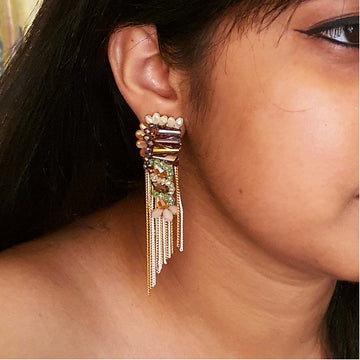 Asymmetric Crystal Tassel Earrings