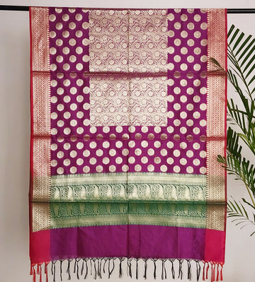Purple Katan Silk Banarasi Handloom Dupatta
