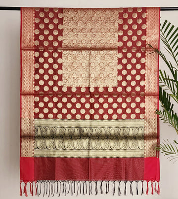 Red Katan Silk Banarasi Handloom Dupatta