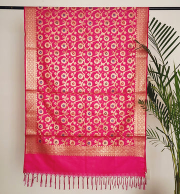 Pink Banarasi Meenakari Pure Katan Silk Dupatta