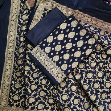 Black Pure Katan Silk Zari Banarasi suit set