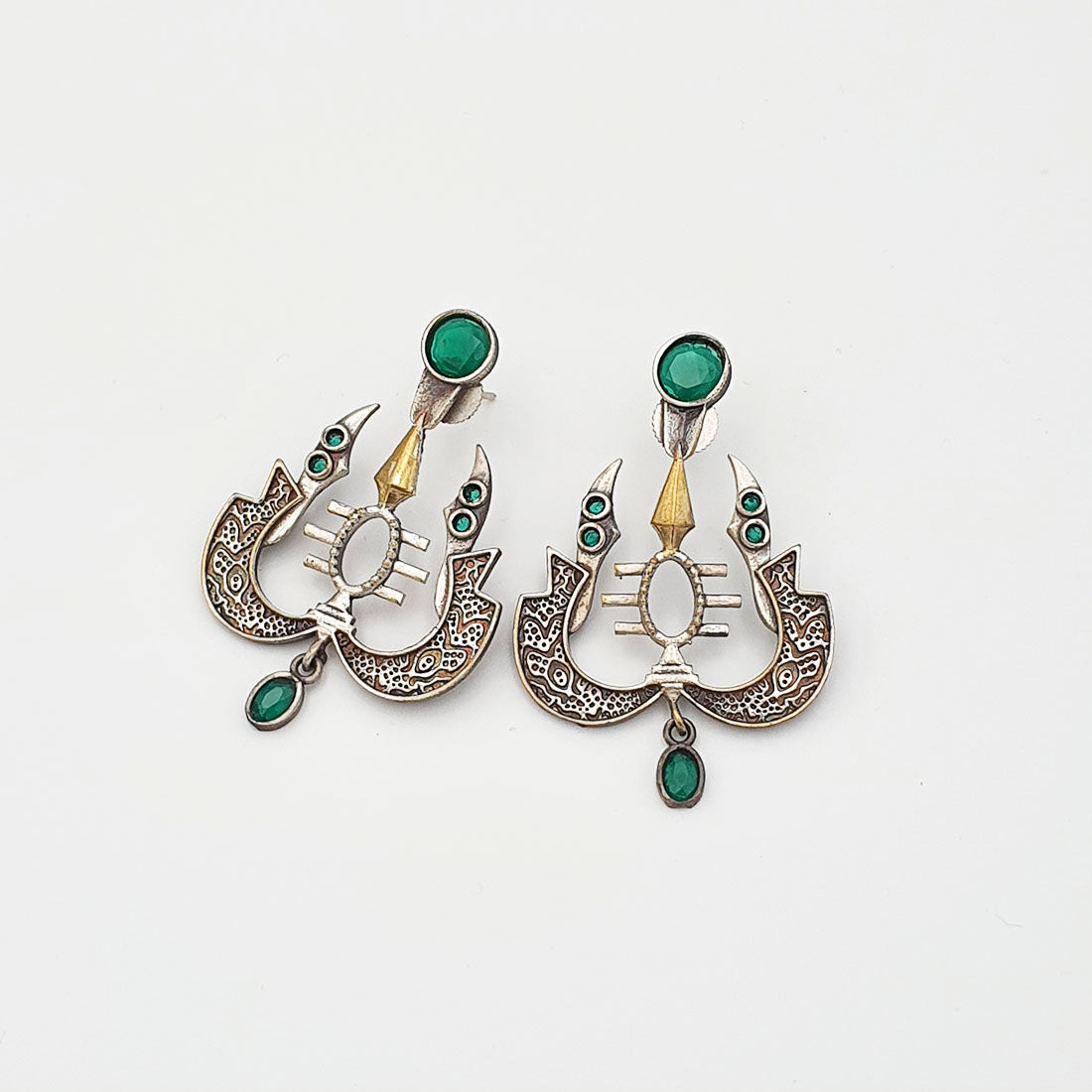 Trishul Design German Silver Jhumkas - South India Jewels