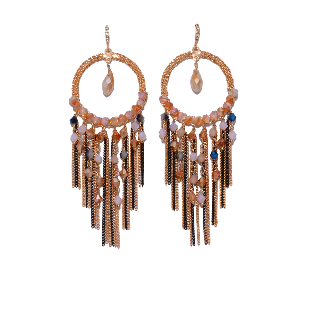 Crystal Embellished Chain Earrings - Ticara Town