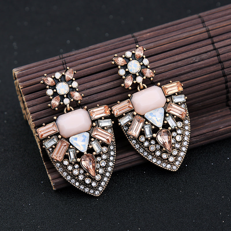 Pink Geometric Crystal Earrings - Ticara Town