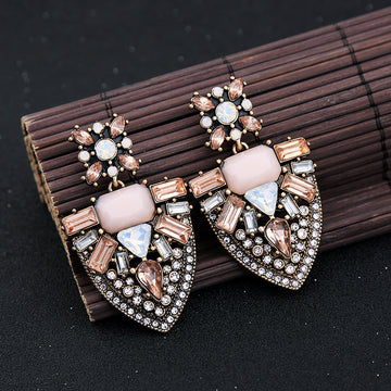 Pink Geometric Crystal Earrings
