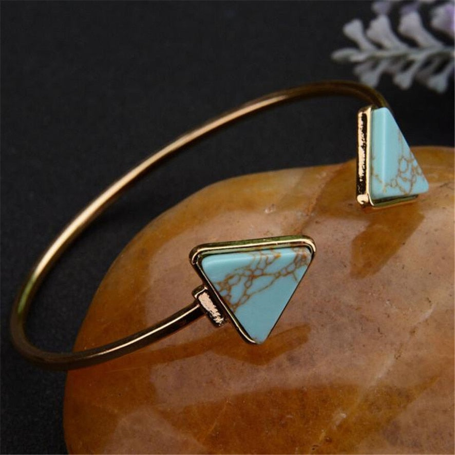 Gold Plated Triangle Blue Marble Cuffs - Ticara Town